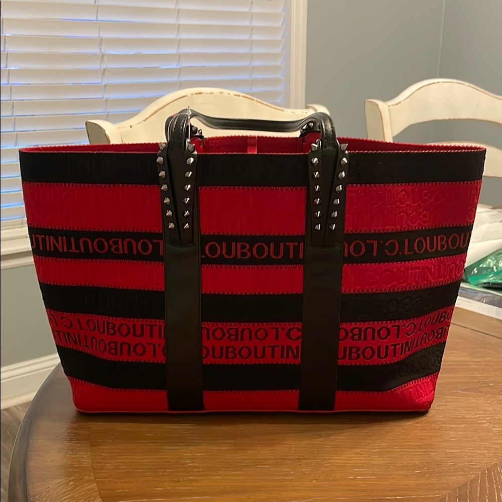 EUC Christian Louboutin Logo Embossed Cabata Small Canvas Tote w/ leather pouch